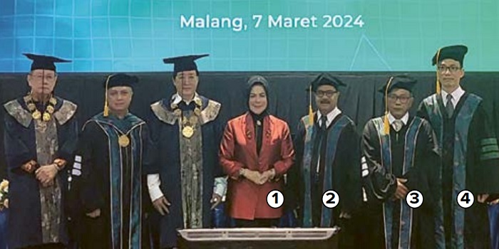PERKUAT SDM KAMPUS: 1)  Kepala LLDIKTI Wilayah 7 Jawa  Timur Prof Dr Dyah Sawitri  SE MM bersama 2) Prof Dr Ir  Stefanus Yufra Menahen Taneo  MS MSc, 3) Prof Dr Daniel  Ginting SS MPd, dan 4) Prof Dr