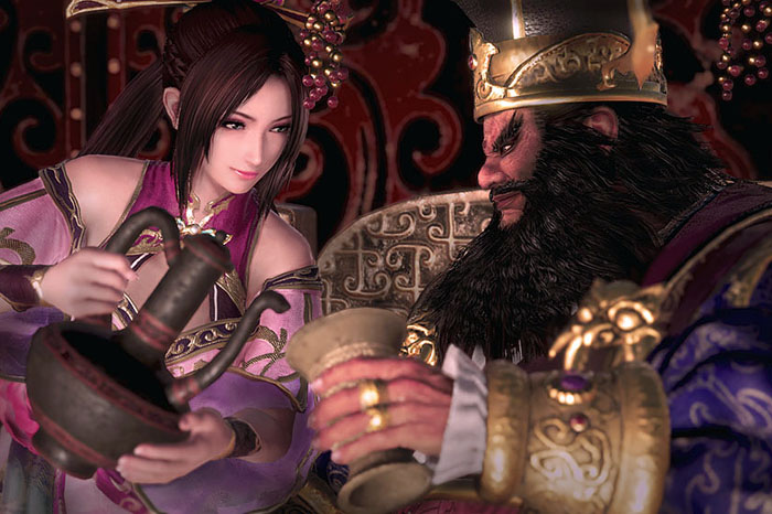 Potongan skenario dari game Dynasty Warriors 9 yang menunjukkan Diao Chan sedang melayani diktator Dong Zhuo
