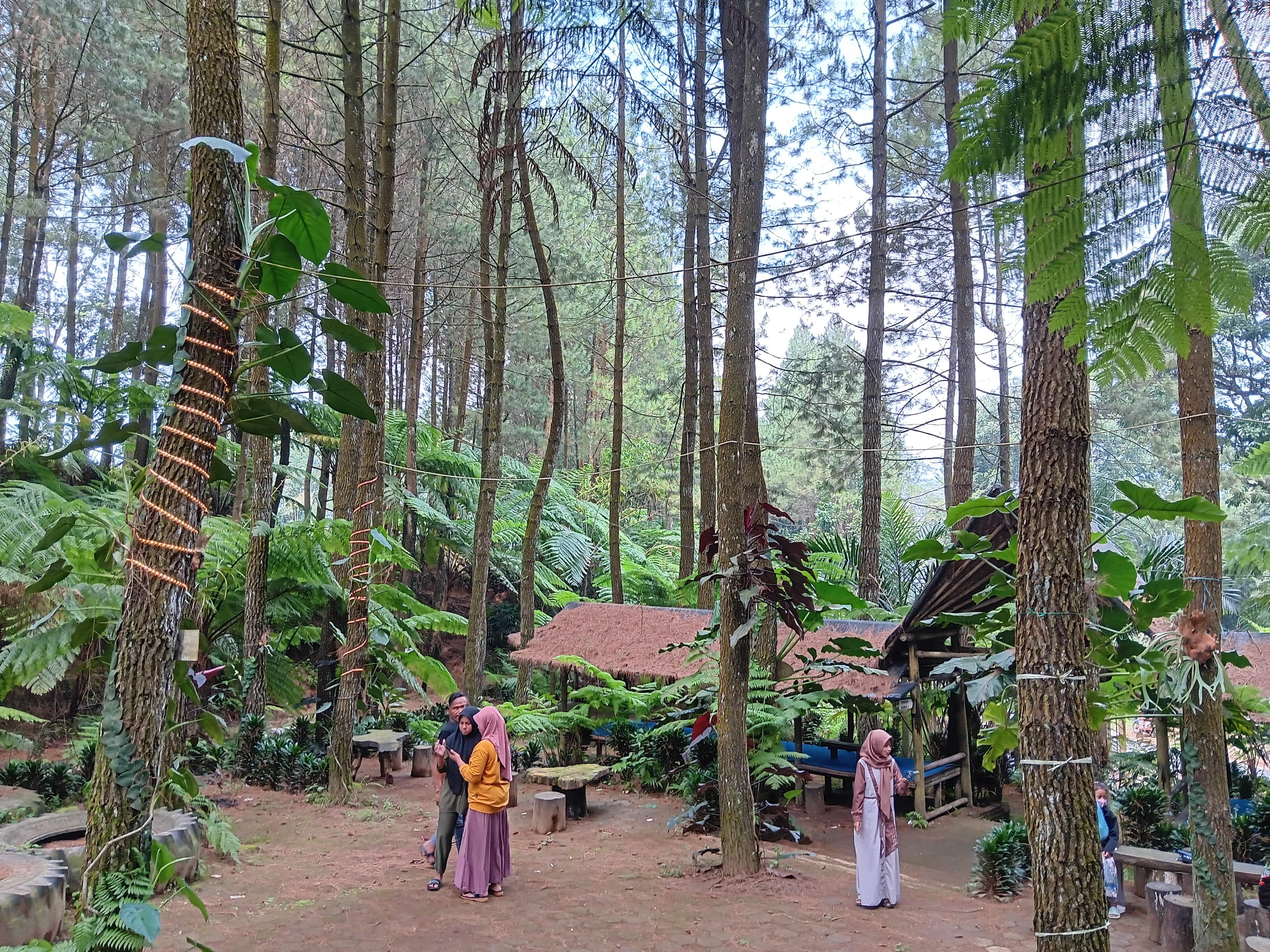TAMBAH FASILITAS: Wisatawan bersantai di gazebo Alas Pakis, Desa Sumbersuko, Kecamatan Wagir, Kabupaten Malang, kemarin.