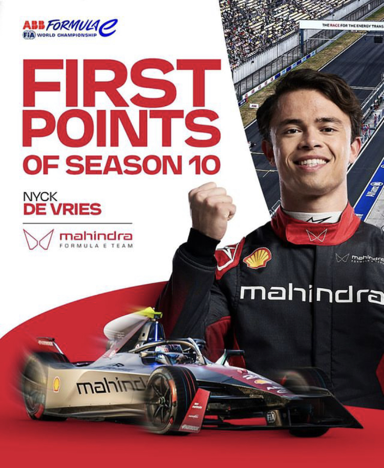 Pembalap Mahindra Racing Nyck de Vries mendapat poin perdana di Formula E. (Instagram @fiaformulae)