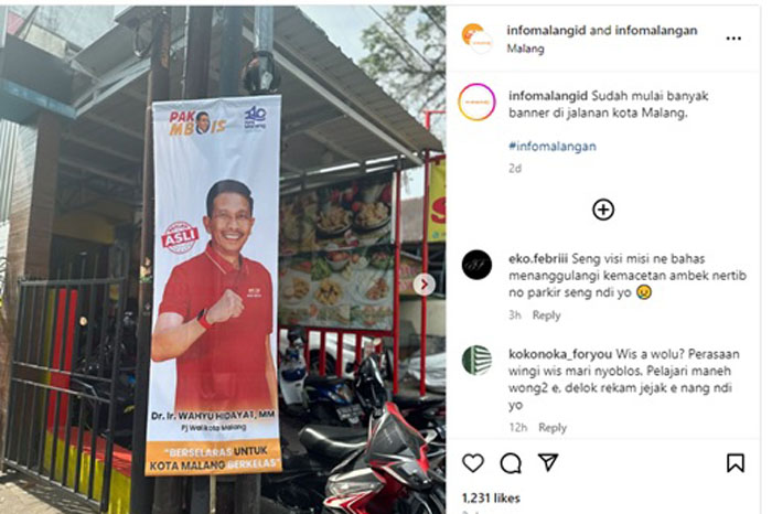 Caption: Ilustrasi pemasangan banner Wahyu Hidayat yang viral di Kota Malang.