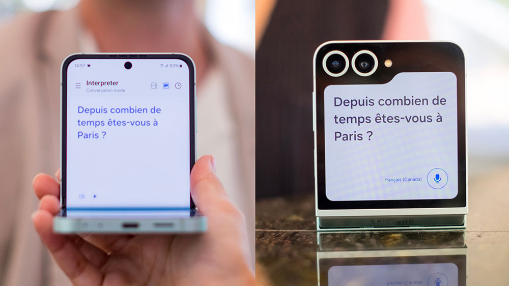 Fitur Interpreter Galaxy AI yang dimaksimalkan oleh cover screen pada Galaxy Z Flip6 membuat komunikasi menjadi lebih mudah dengan teman dari mancanegara
