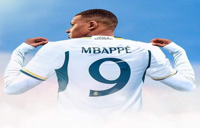 Kylian Mbappe dengan nomor punggung 9 di Klub Real Madrid.