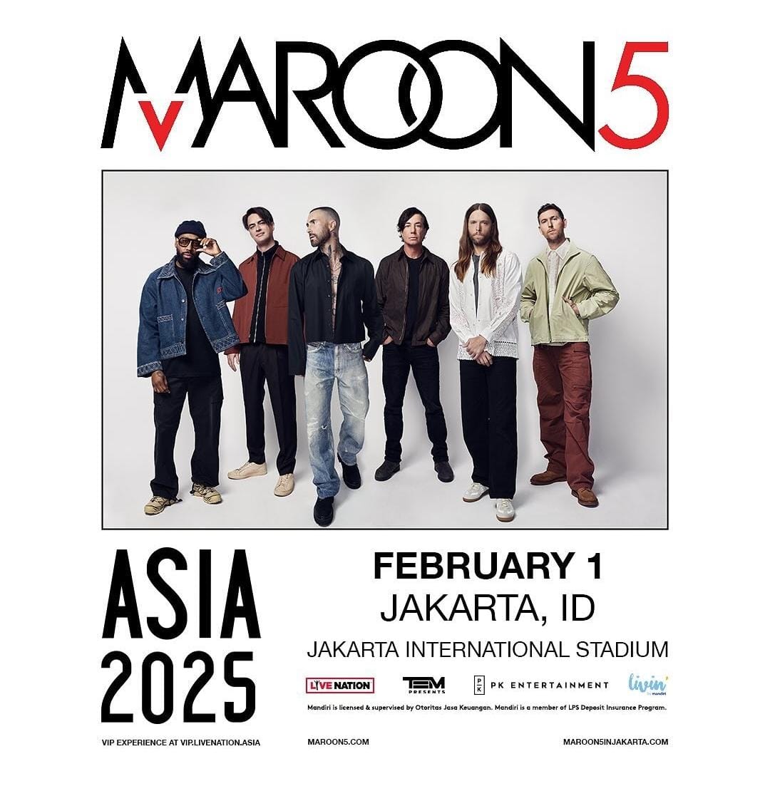 Poster resmi peluncuran informasi terkait tour Maroon 5 di Indonesia.