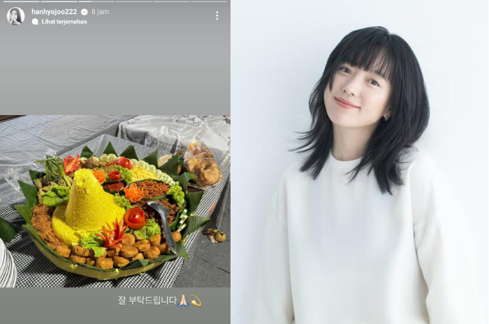 Potret tumpeng nasi kuning Han Hyo Joo di Bali. (Instagram @hanhyojoo222)