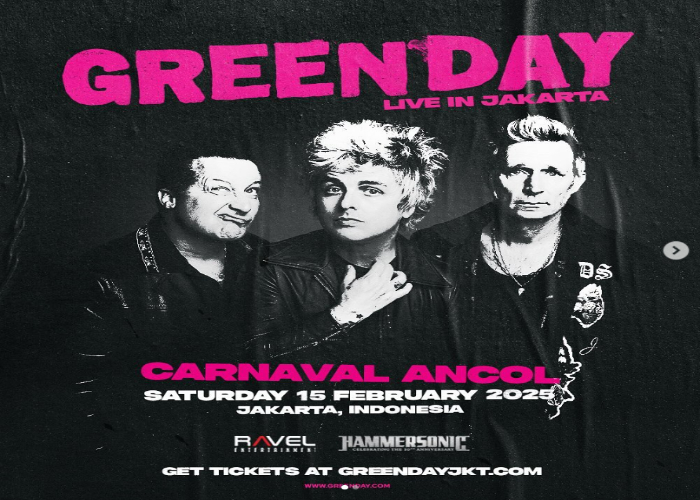 Poster resmi konser Green Day tahun 2025 (instagram resmi ravelentertainment)