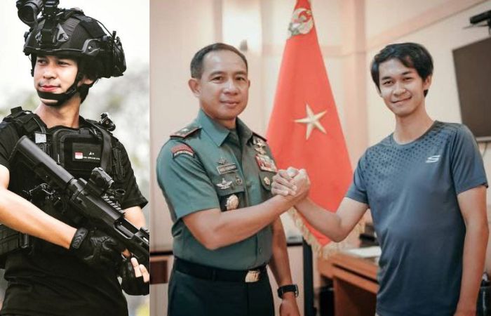 Rerta Maximiliano, Arek Sawojajar Malang, sutradara dan produser, berfoto bersama Panglima TNI Jenderal TNI Agus Subiyanto saat masih Wadan Pussenif