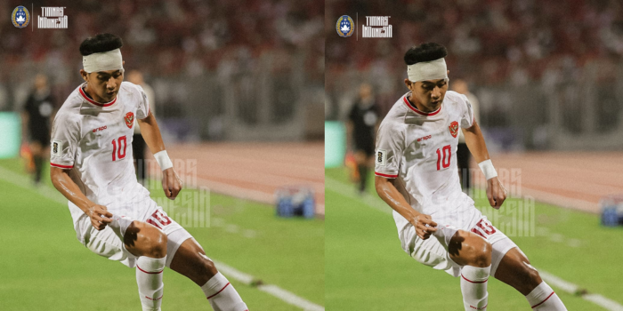 Malik Risaldi tetap bermain dengan kepala diperban (dalam postingan akun X Timnas Indonesia)