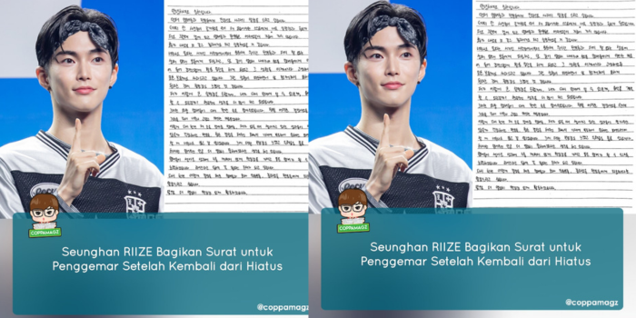 Seunghan membagikan surat untuk penggemarnya (dalam postingan instagram coppamagz)