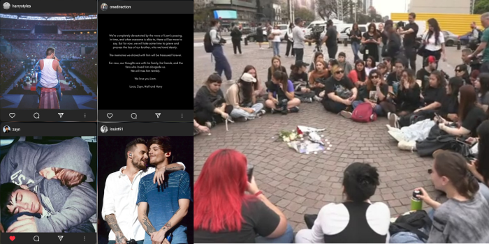 Tangkapan layar akun Instagram pribadi Harry Styles, Niall Horan, dan Zayn Malik. Akun Instagram resmi One Direction. Live-stream penggemar memberi penghormatan di Argentina di akun Youtube resmi AP.