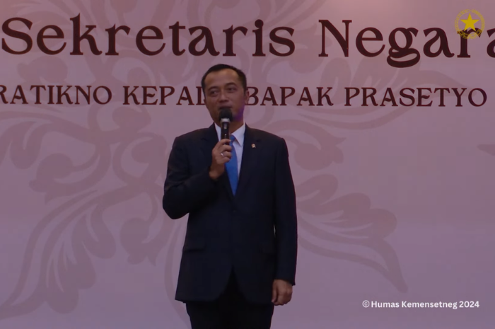 Prasetyo Hadi dalam acara serah terima jabatan di Kementerian Sekretariat Negara (Tangkapan Layar Kementerian Sekretariat Negara)