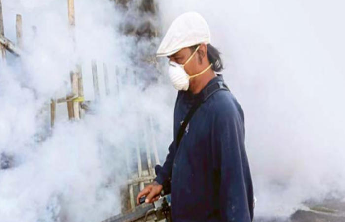 PENCEGAHAN: Petugas melakukan fogging di Desa Bulukerto, Kecamatan Bumiaji, untuk membasmi nyamuk dewasa yang menjadi vektor penular DBD.