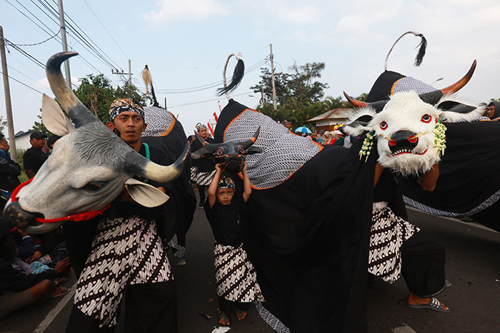 Bantengan di karnaval desa Kalisongo Dau. Hari ini terdapat sejumlah jadwal pertunjukan di Malang Raya