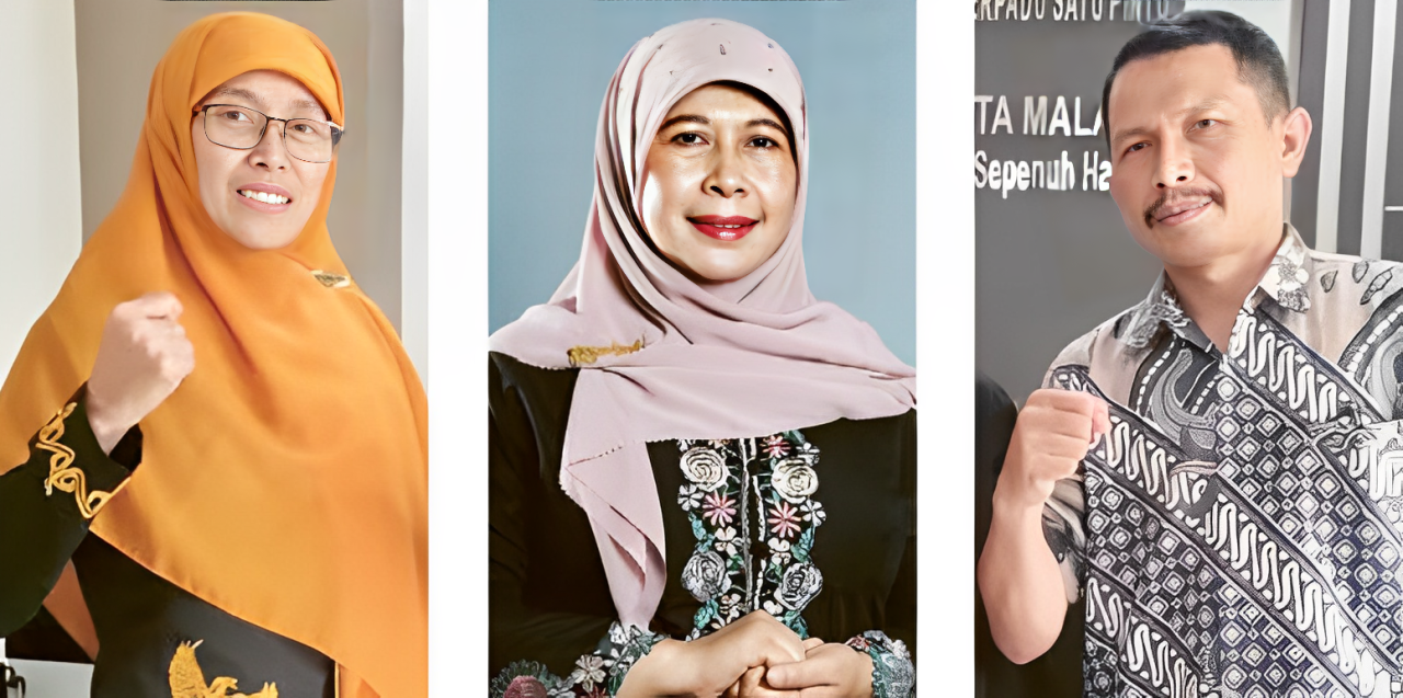 (Kiri)Ida Fitriani SPd MPdI (Tengah Kepal Sekolah Min 1 Kota Malang) Hj Siti Aisah SAg MPd (Kanan) Mujani SPd MPd