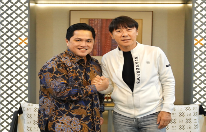 Potret Shin Tae-yong dan ketua PSSI Erick Thohir