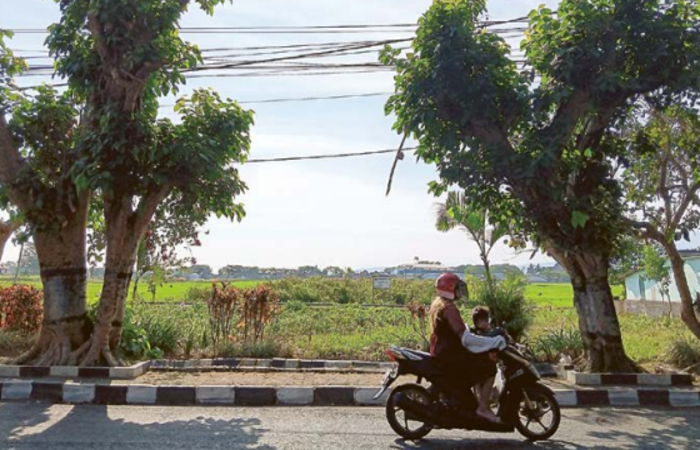 RUANG PUBLIK: Seorang pengendara melintas di lahan yang diproyeksikan untuk pembangunan Alun-Alun Kepanjen, Jalan Raya Panji pada Jumat lalu (29/11).