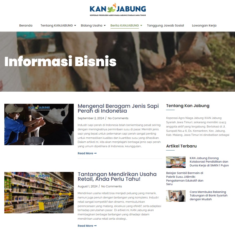 tangkapan layar website kanjabung.com yang dibekali teknik SEO oleh dosen Ilmu Komunikasi UB Abdul Wahid