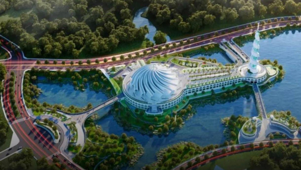 MEGAH: Tampak desain rancangan Masjid Ibu Kota Nusantara yang ditargetkan rampung pada 2025 mendatang. Masjid ini menampung hingga 60 ribu jamaah.