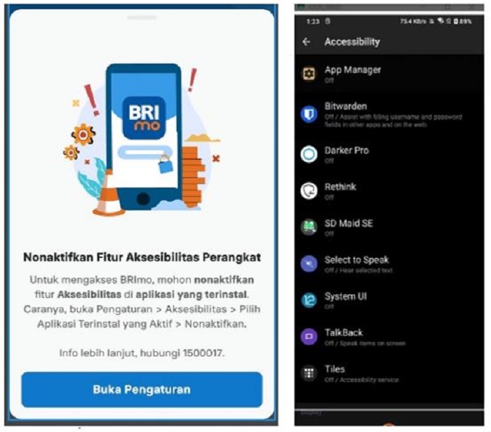 Cara nonaktifkan aksesibilitas BRImo di Asus