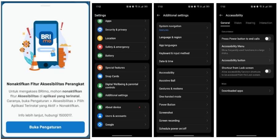 Cara nonaktifkan aksesibilitas BRImo di Redmi & Poco
