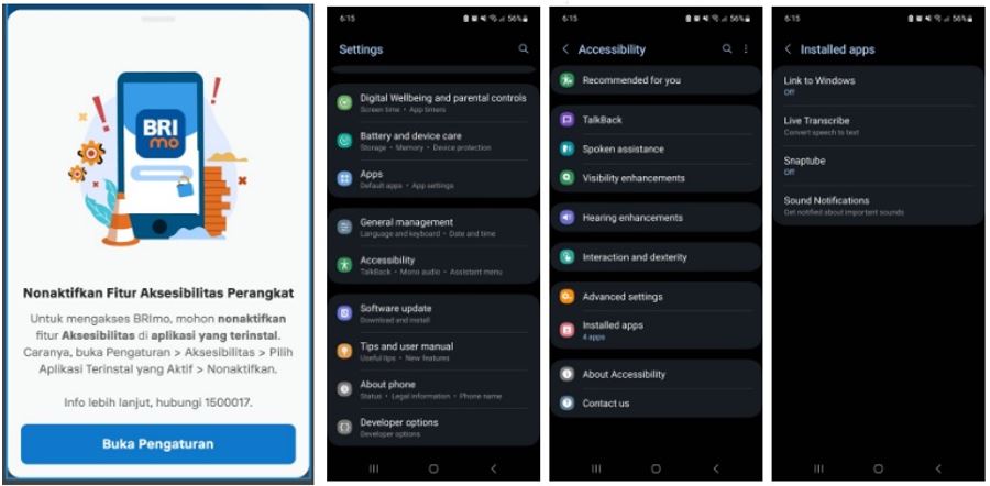 Cara nonaktifkan aksesibilitas BRImo di Samsung