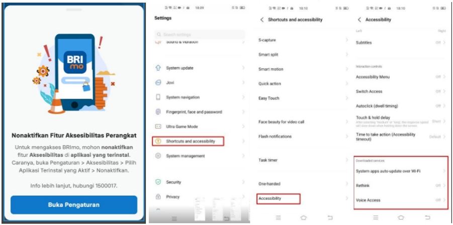 Cara nonaktifkan aksesibilitas BRImo di Vivo
