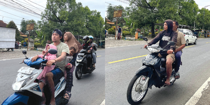 PELANGGARAN: Beberapa pengendara yang tidak memakai helm melintas di Jalan Raya Kebonagung, Kecamatan Pakisaji kemarin (12/1). Rencananya ada sanksi tambahan bagi pengendara yang melanggar lalin.