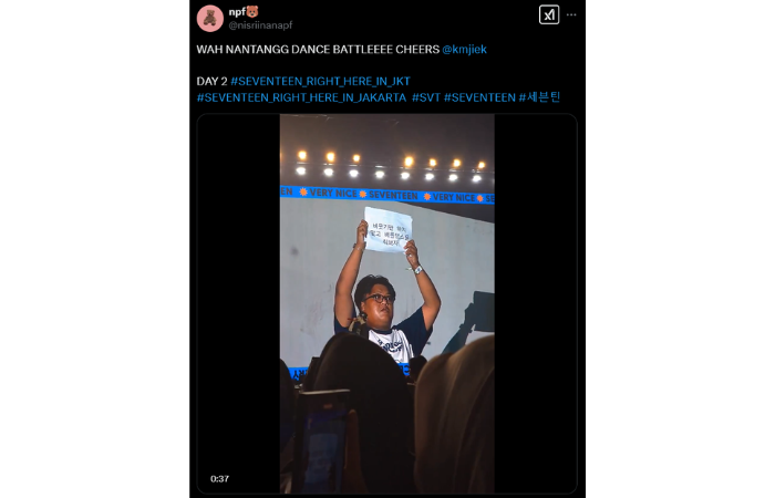 Fanboy bernama Ocal menantang Hoshi untuk melakukan Dance Battle.(X/@nisriinanapf)