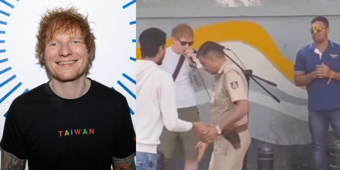 Foto Ed Sheeran (kiri) dan ketika diberhentikan polisi (kanan). (Instagram dan BBC News)