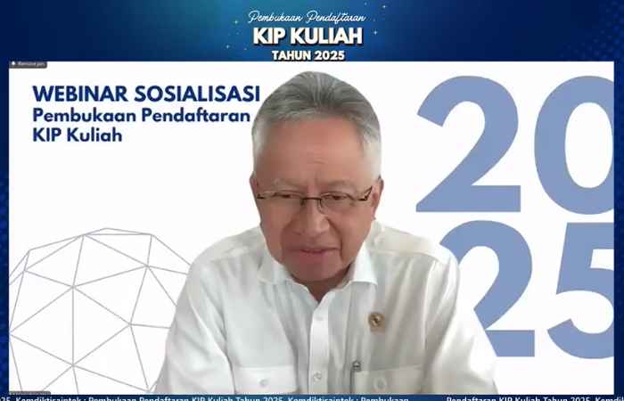 Webinar sosialisasi pembukaan pendaftaran KIP Kuliah oleh Satryo Soemantri Brodjonegoro (DOK. Youtube Kemendiktisaintek)