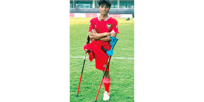 LAGA INTERNASIONAL: Muhammad Angga Rifanto berfoto setelah menjalani pertandingan hari kedua Piala Asia 2025 di Stadion Bashundhara Kings Arena, Bangladesh, 8 Februari lalu.