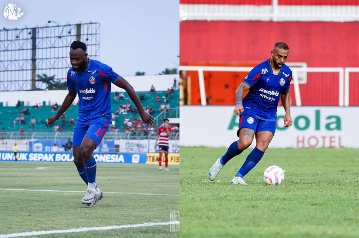 ON FIRE: Dalberto Luan Belo (kanan) dan Charles Lokolingoy berpotensi menjadi duet striker yang tajam di laga selanjutnya. (MO AREMA FC FOR RADAR MALANG)