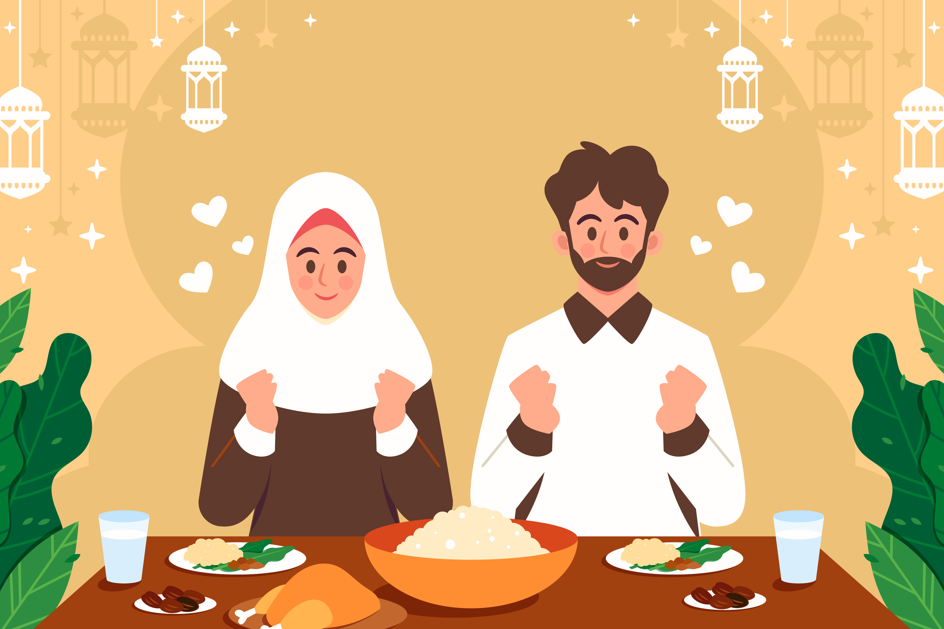 Ilustrasi kedua orang sedang berpuasa. (Freepik)