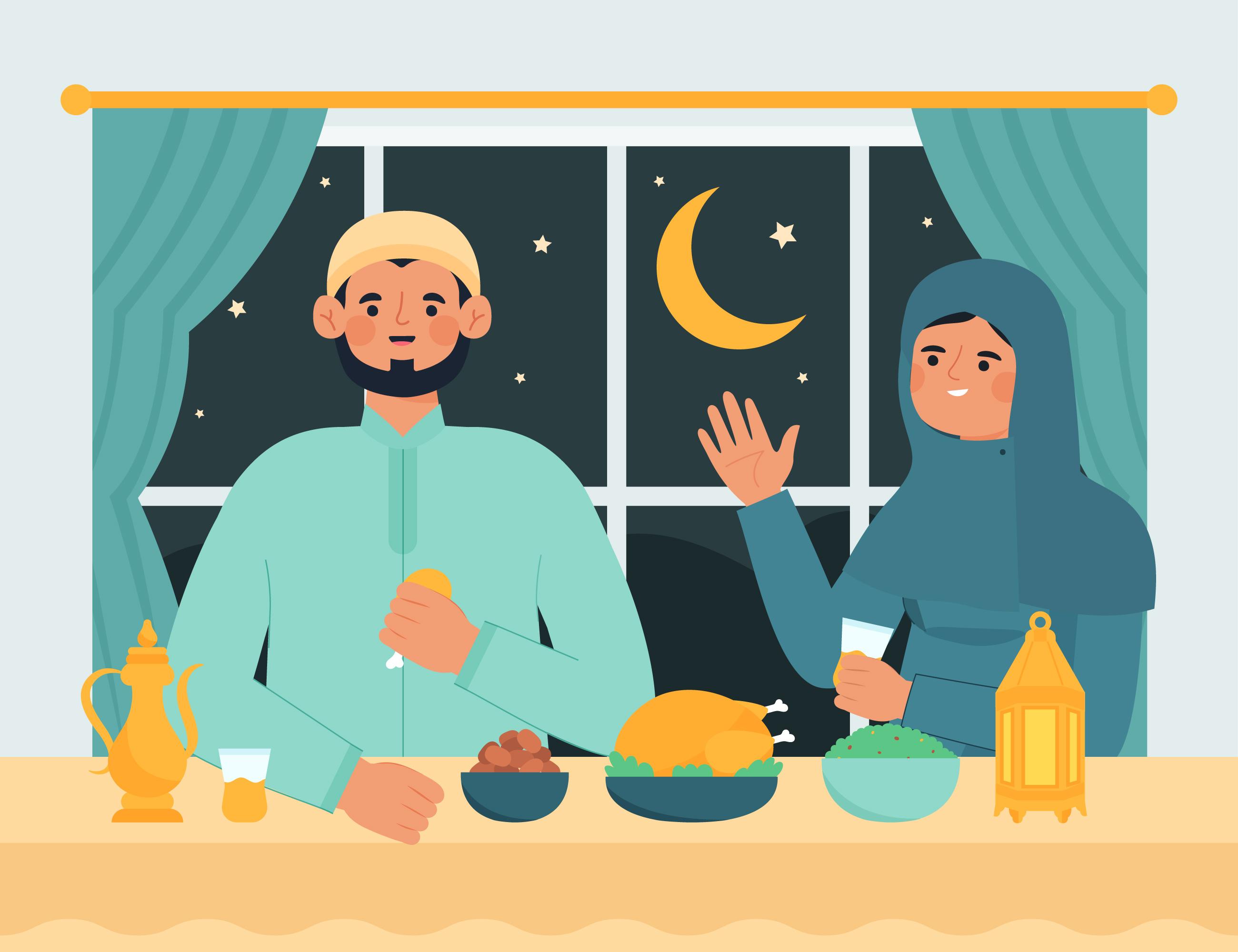 Hand drawn iftar illustration with people (Freepik)