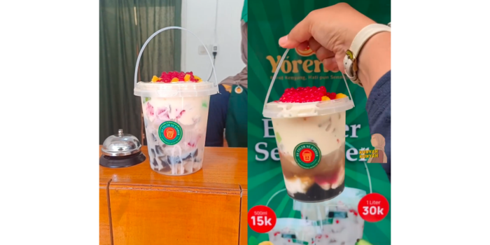 Tangkapan layar Es Teler Seember di Sawojajar Malang. (Tangkapan Layar Instagram yorene.o dan yukunyahkuyah)