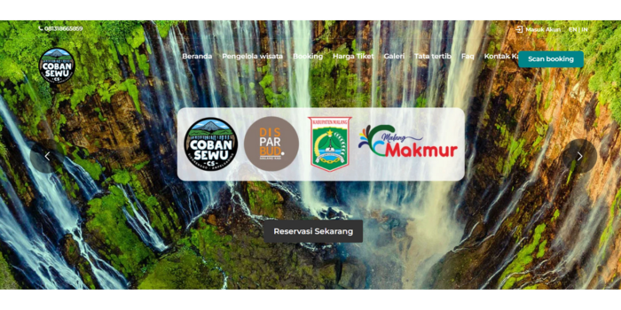 Tampilan website reservasi tiket wisata Coban Sewu.