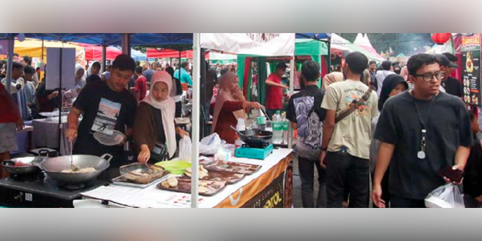 SELALU RAMAI: Para pengunjung Pasar Takjil Taman Krida Budaya Jatim memilih makanan yang disediakan para pedagang kemarin (10/3).