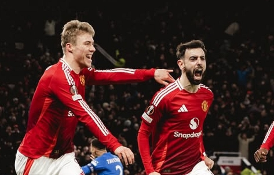 HATTRICK: Bruno Fernandes menjadi bintang dalam pertandingan MU vs Sociedad dini hari tadi dengan tiga golnya.