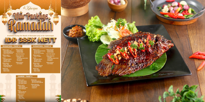 Poster paket iftar De Kahoeripan selama bulan Ramadan. Foto sebelah kanan merupakan salah satu menu mereka. (Instagram & Google : De Kahoeripan)