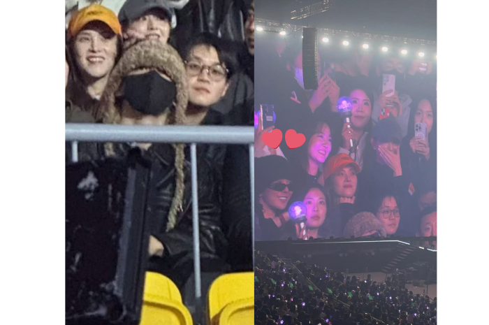 Jungkook BTS dan G-Dragon tertangkap kamera hadir di konser encore aespa hari kedua. (X/ @theepopcore)