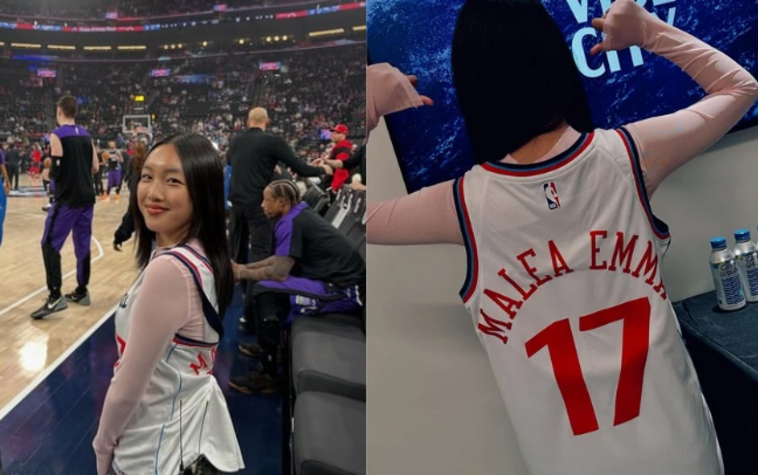 Malea Emma di Intuit Dome, CA, LA, untuk penampilan pembuka NBA (Instagram @maleaemma)