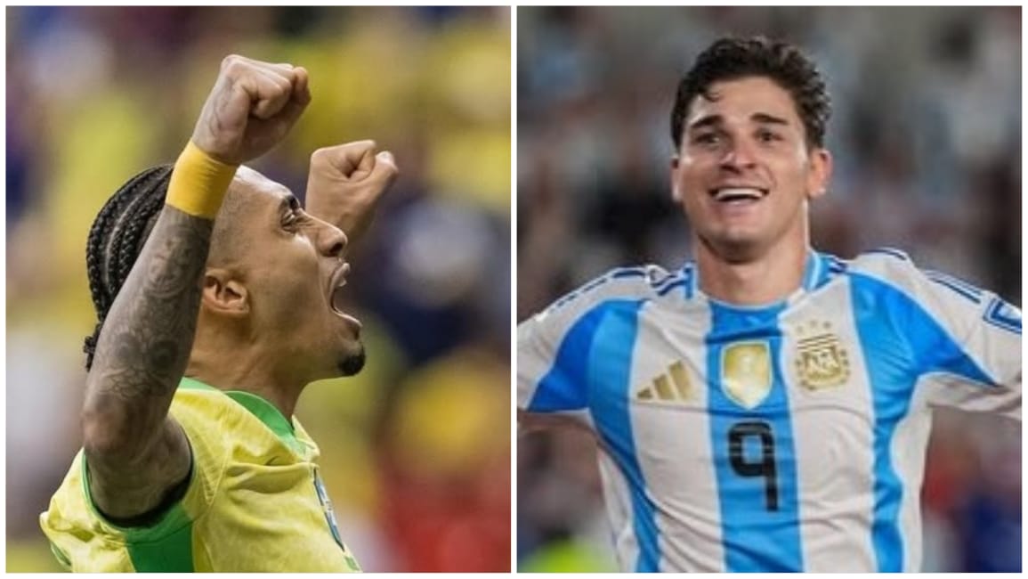 TUMPUAN: Raphinha striker Brasil dan Julian Alvarez ujung tombak Argentina bakal menjadi andalan dari timnasnya masing-masing.
