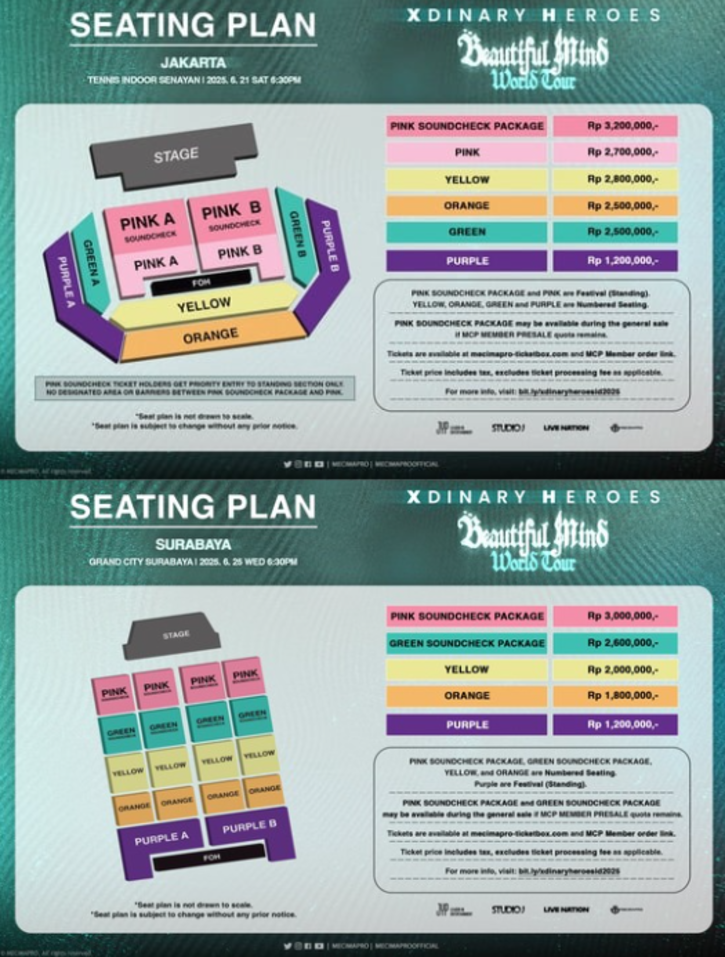 Seatplan dan Pricelist Tur Dunia "Xdinary Heroes " (X @mecimapro)