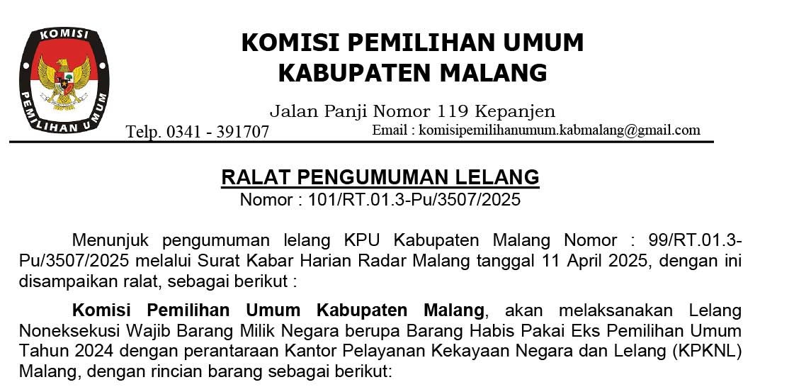 RALAT PENGUMUMAN LELANG KPUD KABUPATEN MALANG