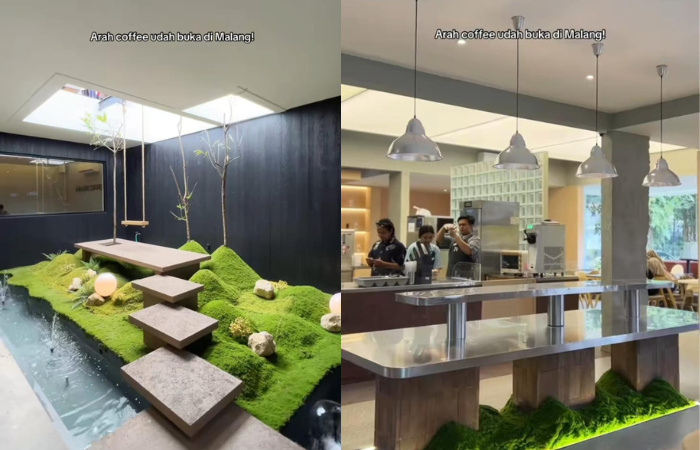 Suasana estetik dan segar di Arah Kafe Malang (Tiktok/saperaaaapir)