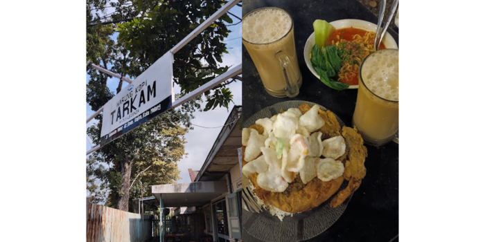 Tampak depan Warkop Tarkam (kiri) dan menu yang ada di sana (kanan). (Google)