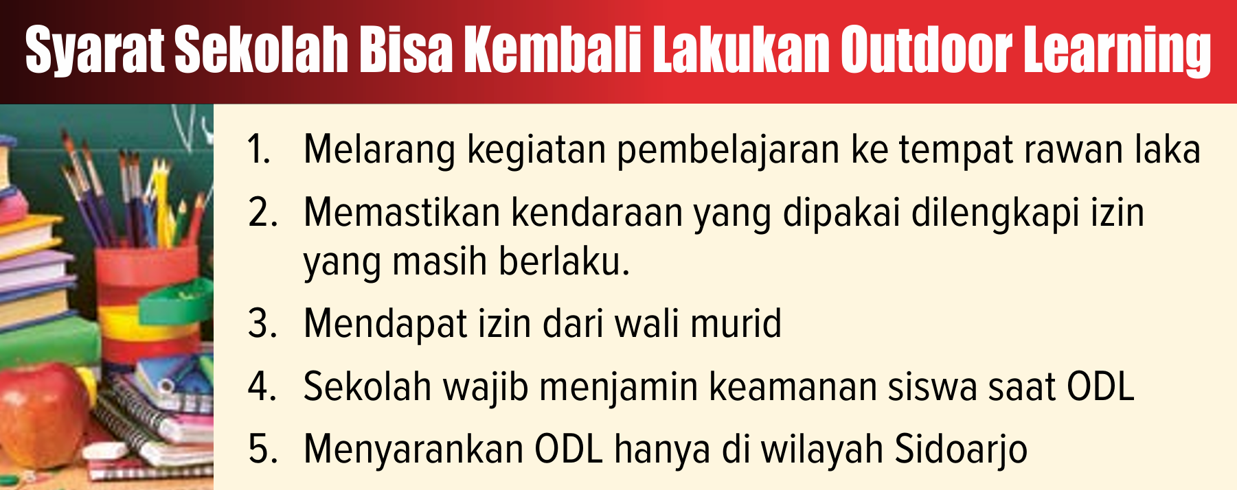 Grafis syarat sekolah bisa kembali lakukan outdoor learning.