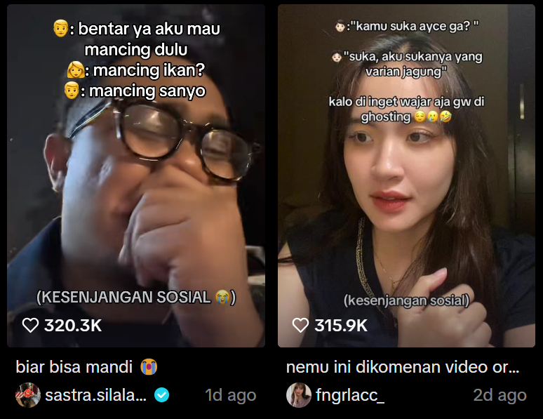 Tangkapan layar tren kesenjangan sosial yang viral di TikTok. (TikTok/@sastrasilalahii, @fngrlacc_)
