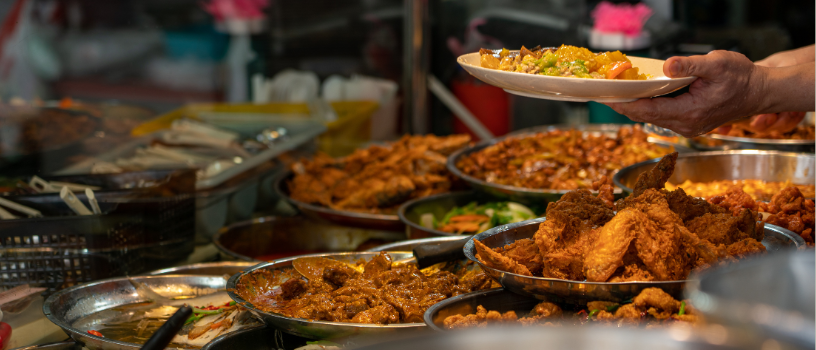 Ilustrasi berbagai menu lauk nasi campur