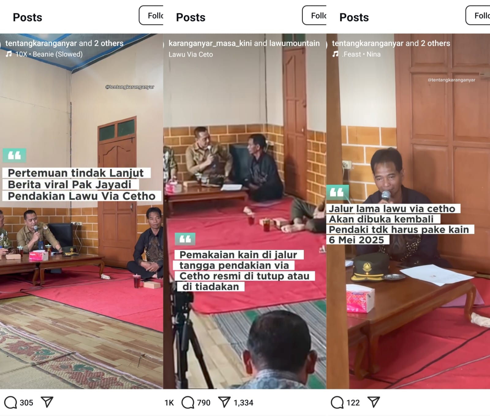 Update berita terbaru tentang modus pungli di Gunung Lawu via Cetho (Instagram resmi @lawumountain).